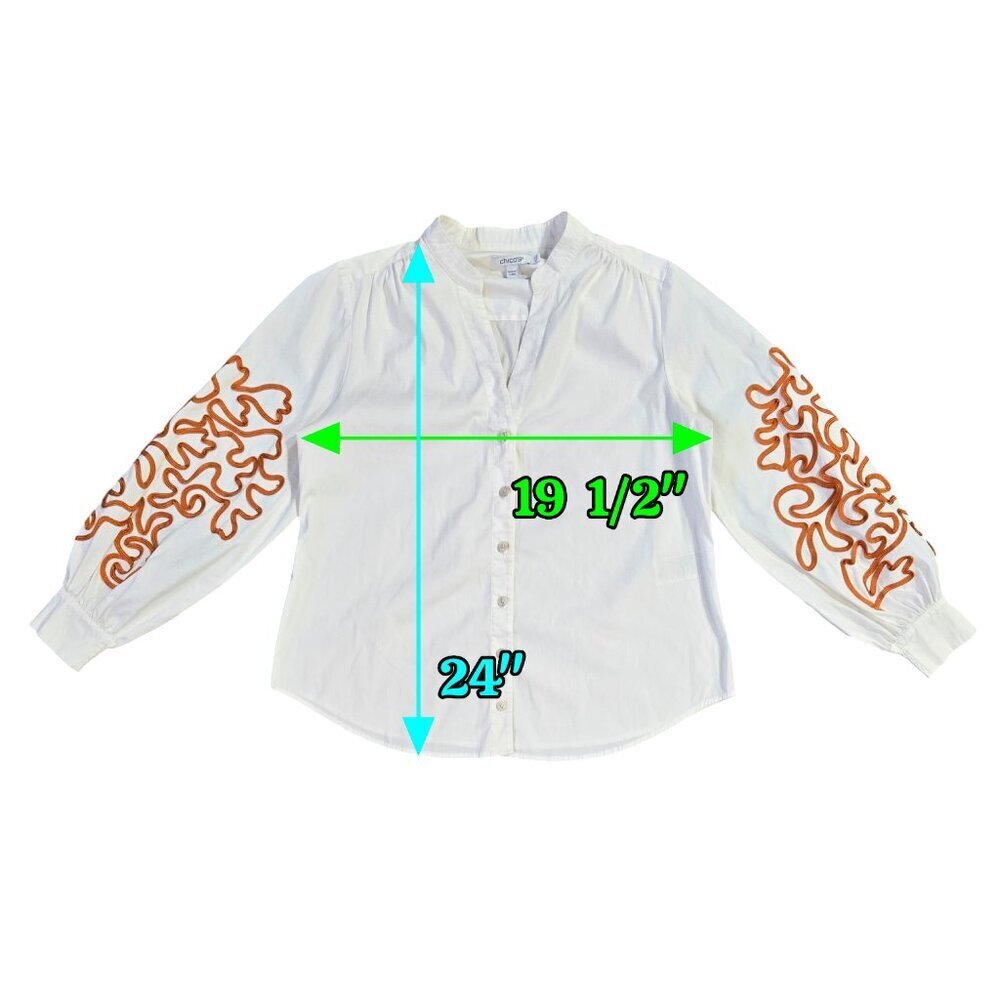 Chico's White Poplin Split Neck Button-Up Shirt E… - image 4